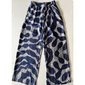 Banana Republic Wide Leg Satin Pants Women 2 Blue White Pleated Pockets Boho